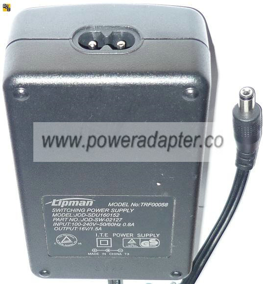 LIPMAN TRF00058 AC ADAPTER 16VDC 1.5A JOD-SDU160152 SWITCHING PO - Click Image to Close