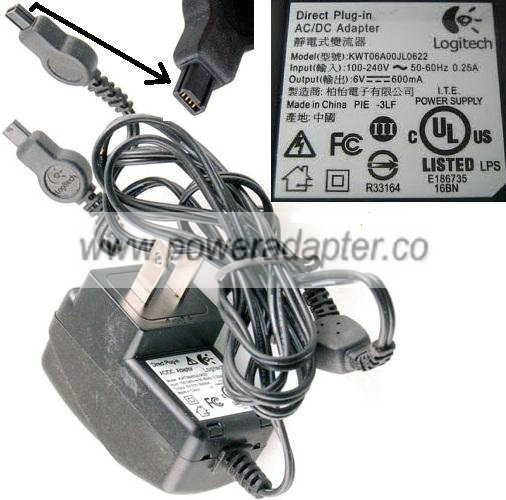 Logitech KWT06A00JL0622 AC ADAPTER 6VDC 0.6A CHARGER Powersupply - Click Image to Close