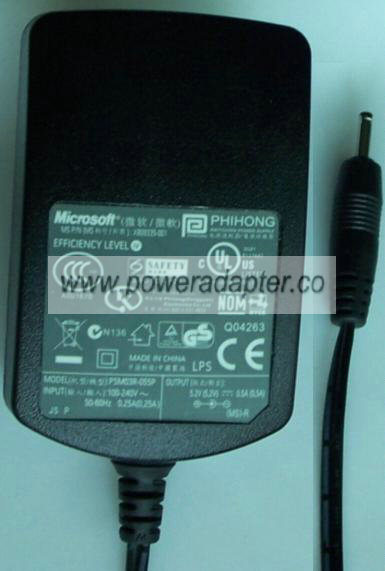 MICROSOFT PSM03R-055P AC Adapter 5.2 VDC 0.5A X809335-001 POWER - Click Image to Close