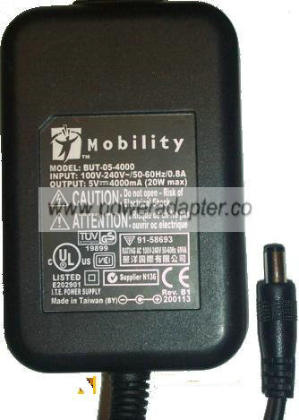 MOBILITY BUT-05-4000 AC ADAPTER 5V DC 4A POWER SUPPLY - Click Image to Close