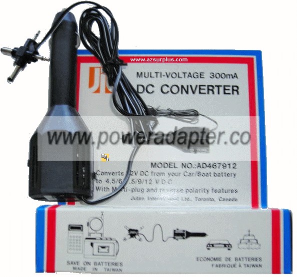 AD467912 Multi-Voltage Car Adapter 12VDC to 4.5, 6, 7.5, 9 V DC - Click Image to Close