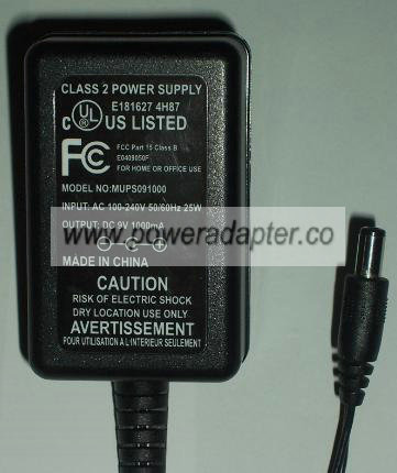 MUPS091000 AC DC ADAPTER 9V 1A POWER SUPPLY CLASS 2 - Click Image to Close