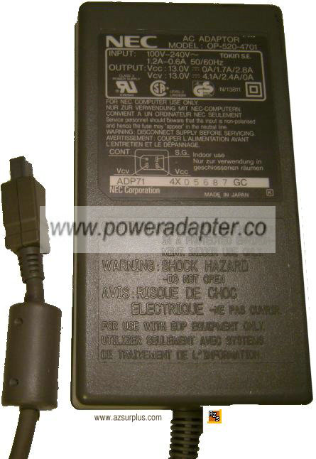 NEC OP-520-4701 AC ADAPTER 13V 4.1A ULTRALITE VERSA LAPTOP POWER - Click Image to Close