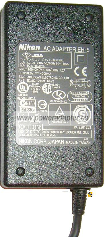 Nikon EH-5 AC ADAPTER 9VDC 4.5A switching power supply Digital C - Click Image to Close