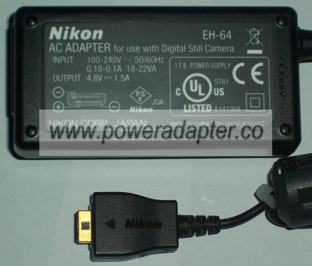 NIKON EH-64 AC DC ADAPTER 4.8V 1.5A POWER SUPPLY FOR COOLPIX - Click Image to Close