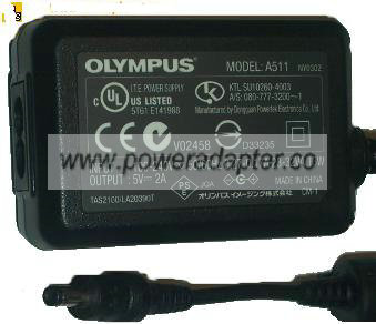 OLYMPUS A511 AC ADAPTER 5VDC 2A POWER SUPPLY FOR IR-300 CAMERA - Click Image to Close