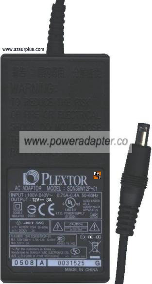 PLEXTOR SQN36W12P-01 AC ADAPTER 12VDC 3A Power Supply ADAPTOR - Click Image to Close