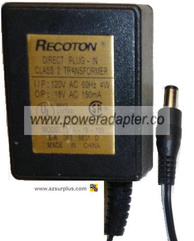 RECOTON 35-18-150 AC ADAPTER 18VAC 150mA Linear POWER SUPPLY - Click Image to Close