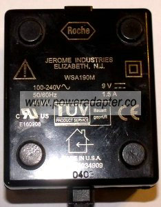 JEROME WSA190M AC ADAPTER 9V DC 1.5A POWER SUPPLY ROCHE 3034909 - Click Image to Close