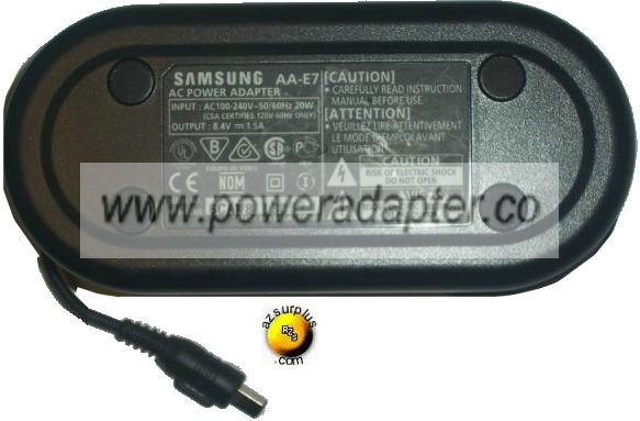 SAMSUNG AA-E7 AC DC ADAPTER 8.4V 1.5A POWER SUPPLY FOR CAMCORDER - Click Image to Close