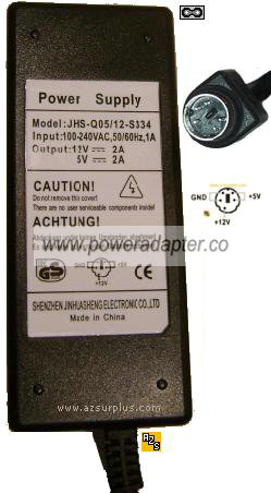 SHENZHEN JHS-Q05/12-S334 AC ADAPTER 12VDC 5V 2A S15 34W POWER SU - Click Image to Close