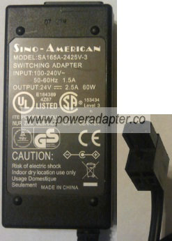 SINO-AMERICAN SA165A-2425V-3 AC ADAPTER 24VDC 2.5A 2Pin Phoenix - Click Image to Close