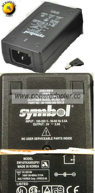 AULT SYMBOL SW107KA0552F01 AC ADAPTER 5VDC 2A POWER SUPPLY - Click Image to Close