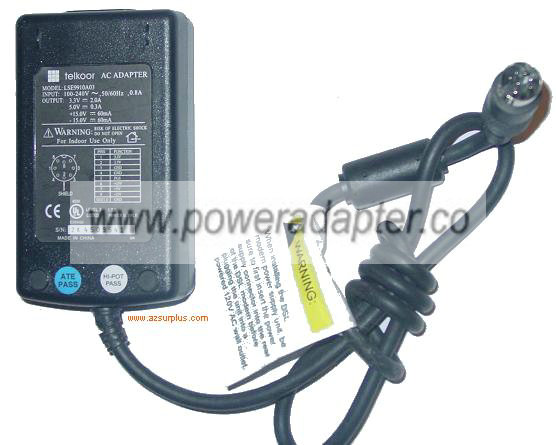 TELKOOR LSE9910A03 AC ADAPTER 8 PIN DIN 3.3V 2A POWER SUPPLY - Click Image to Close