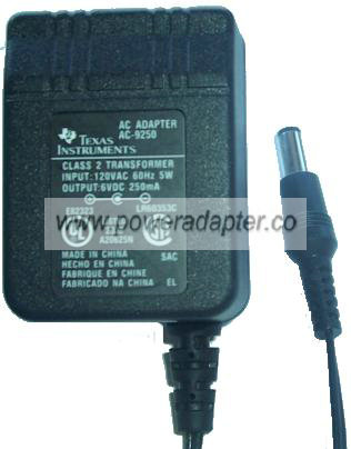 TEXAS INSTRUMENTS AC-9250 AC ADAPTER 6VDC 250mA POWER SUPPLY - Click Image to Close