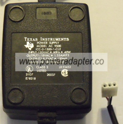TEXAS AC 9500 AC ADAPTER 18V AC 150MA POWER SUPPLY - Click Image to Close