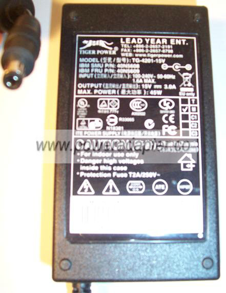 TIGER POWER TG-4201-15V AC ADAPTER 15V 3A 45W LAPTOP LCD POWER S