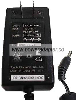 TOUCH SA0612-A AC DC ADAPTER 12V 1.7A Scanner LCD Power Supply - Click Image to Close