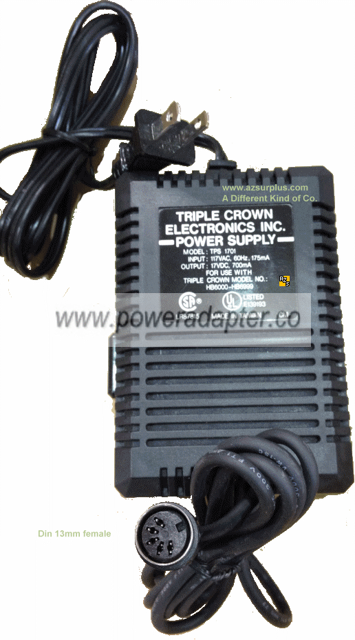 Triple Crown TPS1701 AC Adapter 17Vdc 700mA New 5Pin Din 13mm Fe - Click Image to Close