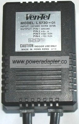 VEN-TEL L 5730-01 AC ADAPTER DC 5V 1A POWER SUPPLY - Click Image to Close