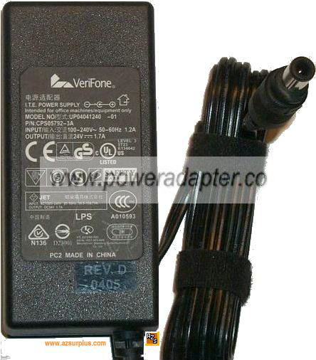 VeriFone UP04041240 AC Adapter 24V DC 1.7A Power Supply CPS05792