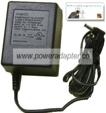 Vtech U070090D3001 AC Adapeter 7Vdc 900mA Component Telephone