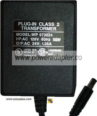 WP573024 AC ADAPTER 24VAC 1.25A PLUG-IN CLASS 2 TRANSFORMER POWE - Click Image to Close