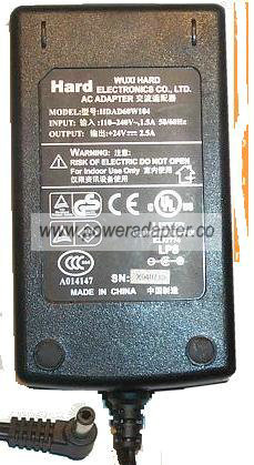 Wuxi Hard HDAD60W104 24V 2.5A AC Power Adapter X040719 - Click Image to Close