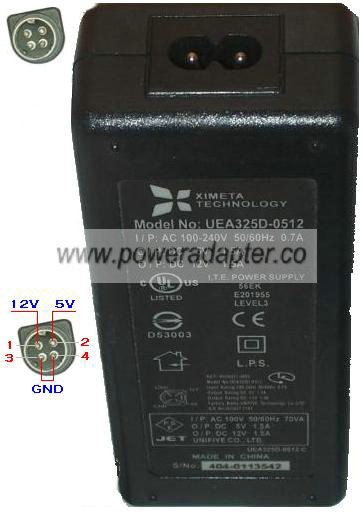XIMETA UEA325D-0512 AC ADAPTER 5V 12V 1.5A Dual Volt POWER SUPPL - Click Image to Close