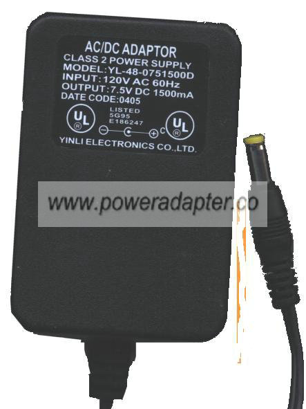YINLI YL-48-0751500D AC DC ADAPTER 7.5V 1500mA - Click Image to Close