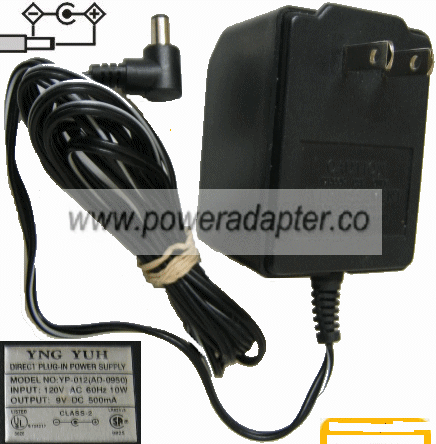 YNG YUH YP-012 (AD-0950) AC ADAPTER 9VDC 500mA Round barrel line - Click Image to Close