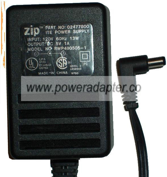 ZIP RWP480505-1 AC ADAPTER 5VDC 1A POWER SUPPLY - Click Image to Close