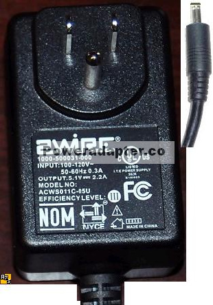 2WIRE ACWS011C-05U AC ADAPTER 5.1V DC 2.2A NEW Wall mount - Click Image to Close