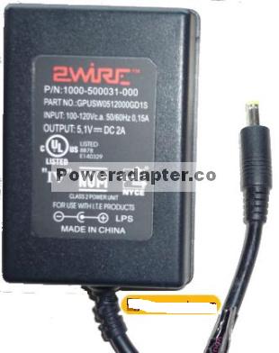 2WIRE GPUSW0512000GD1S AC ADAPTER 5.1VDC 2A 1000-500031-000 Wall - Click Image to Close
