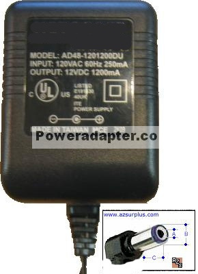 AD48-1201200DU AC Adapter 12VDC 1.2A Linear ITE Power Supply Pl - Click Image to Close