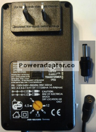 ANSMANN APS1212 AC ADAPTER UNIVERSAL 3-12VDC 1200MA POWER SUPPLY - Click Image to Close