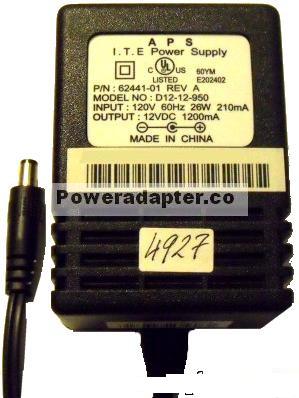 APS D12-12-950 AC ADAPTER 12VDC 1200mA -( )- 2.5x5.5mm ITE POWER - Click Image to Close
