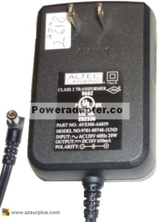 Altec Lansing 9701-00748-1UND AC Adapter 18VDC 650mA 20W AVS300- - Click Image to Close