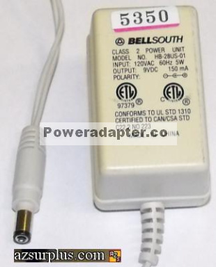 BELLSOUTH HB-28US-01 AC ADAPTER 9VDC 150MA CLASS 2 TRANSFORMER - Click Image to Close