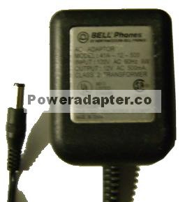 BELL PHONES 41A-12-500 AC ADAPTER 12V 500mA POWER SUPPLY - Click Image to Close