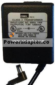 Corex 48-7.5-1200D AC ADAPTER 7.5VDC 1.2A DIRECT PLUG-IN Linear - Click Image to Close
