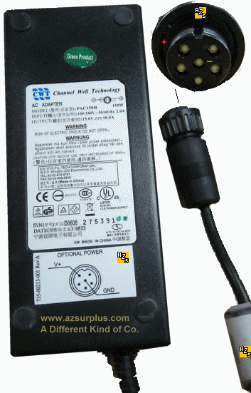 CWT PAC150H AC Adapter 735-00213-001 15Vdc 10A 6Pin Female Din 1