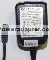 CONAIR SW-038011A AC ADAPTER 3.8V DC 110mA GMT189C POWER SUPPLY - Click Image to Close