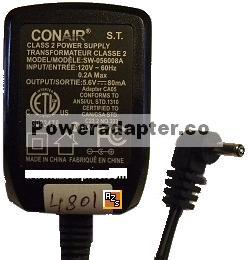 CONAIR SW-056008A AC ADAPTER 5.6VDC 80mA GMT400C POWER SUPPLY W - Click Image to Close