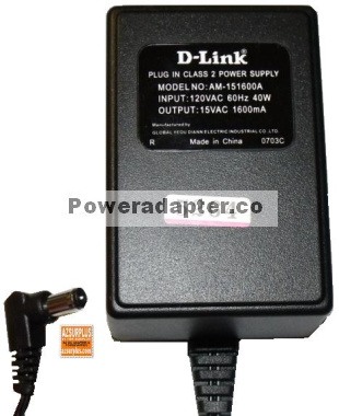 D-LINK AM-151600A AC ADAPTER 15V 1600mA PLUG IN POWER SUPPLY - Click Image to Close