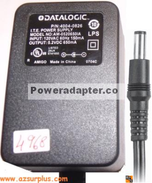 Datalogic AM-0520650IA AC ADAPTER 5.2VDC 650mA (-) 2x5.5mm 120 - Click Image to Close