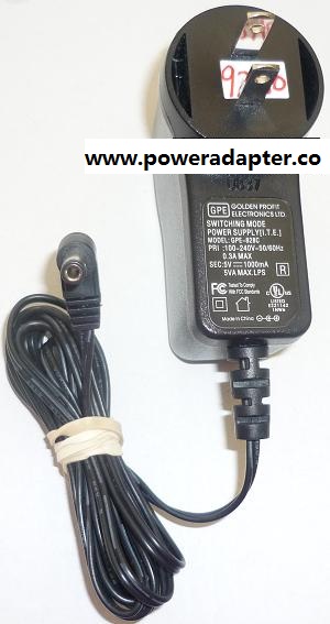 GPE GPE-828C AC ADAPTER 5VDC 1000mA USED -(+) 2.5x5.5x9.4mm 90° - Click Image to Close
