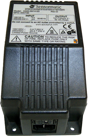Sensormatic 0300-0914-03 AC ADAPTER 12VAC 17 20 24v Pre-Owned 45 - Click Image to Close