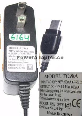 TC98A USB CONNECTOR AC ADAPTER 4.5V DC 800mA CELL PHONE POWER SU - Click Image to Close