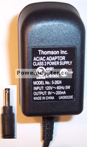 THOMSON 5-2824 AC ADAPTER 9VAC 200mA 5W PHONE POWER SUPPLY - Click Image to Close